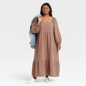 MILKMAID Peasant Tiered Dress Women’s Medium Brown Smocked Modest Gauze Cotton